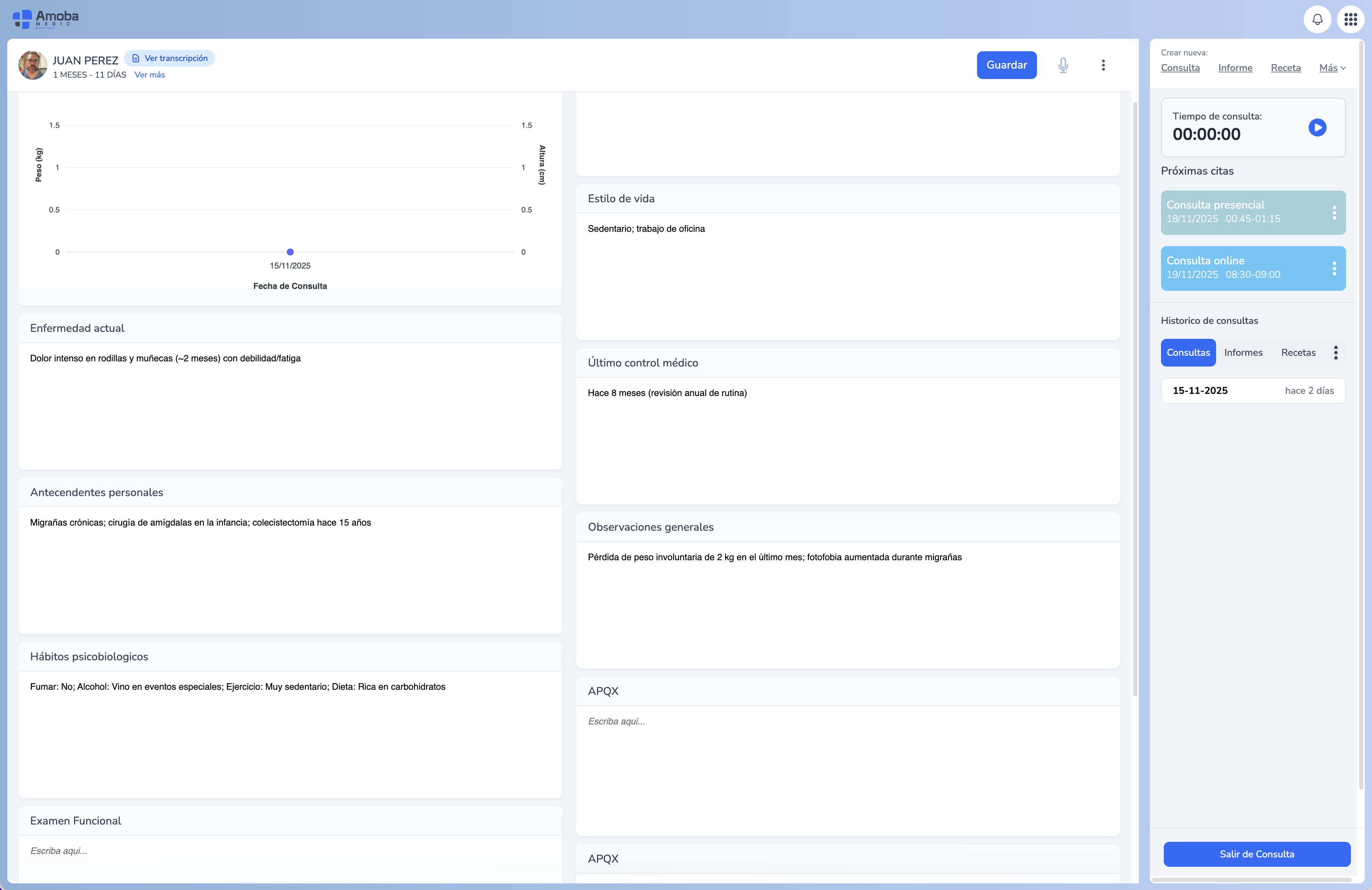 Paso 3: Transcripción lista en la historia clínica