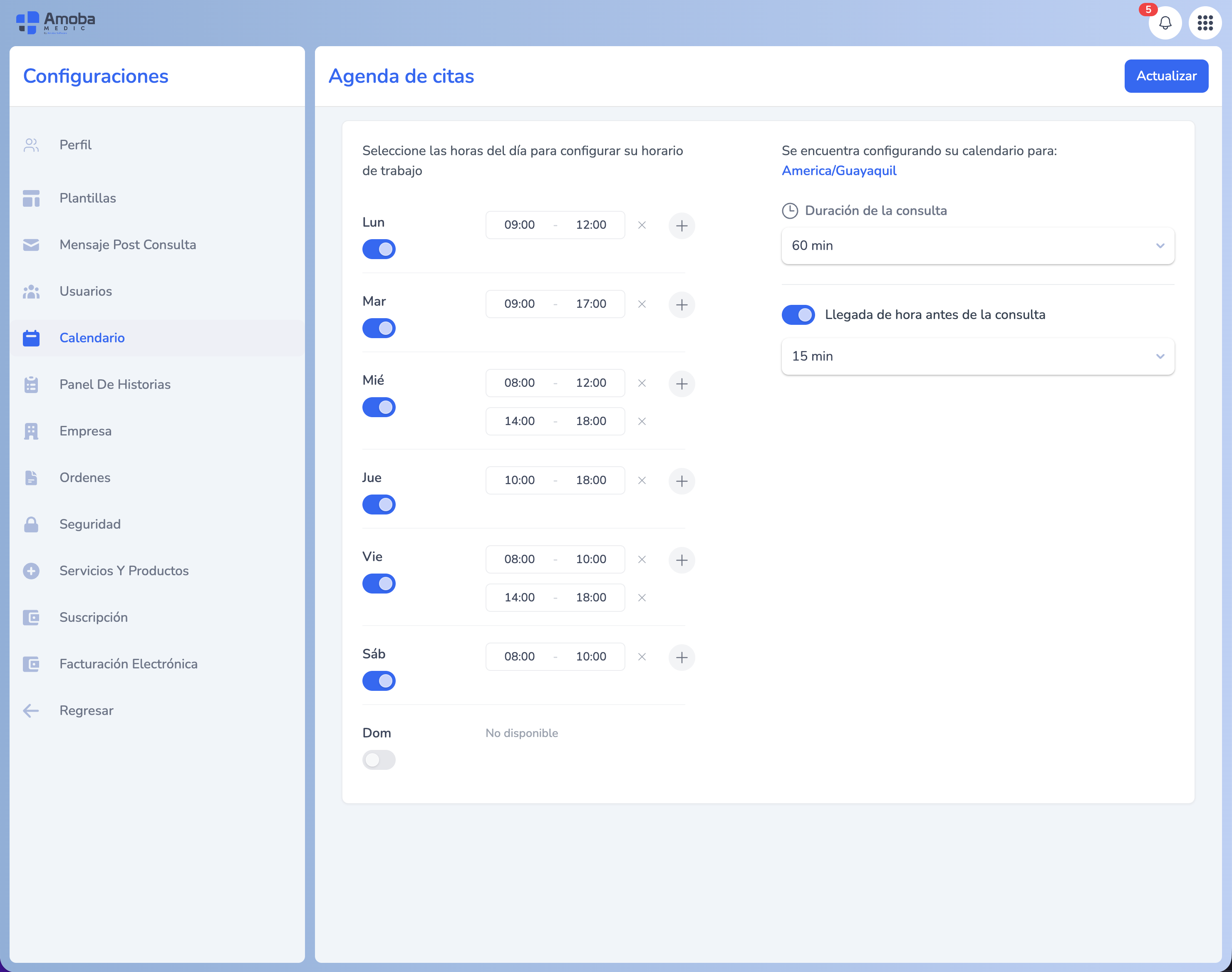 Configuración de Agenda